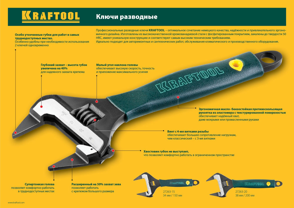 Ключ разводной SlimWide Ultra, 150/34 мм (27263-15) KRAFTOOL