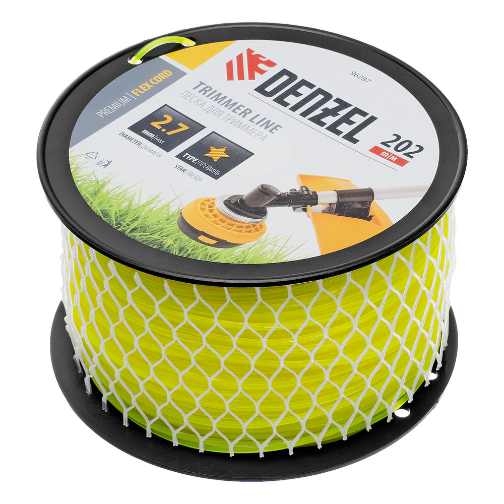 Леска для триммера звезда, 2,7мм х 202м, на DIN катушке FLEX CORD Denzel (96287)