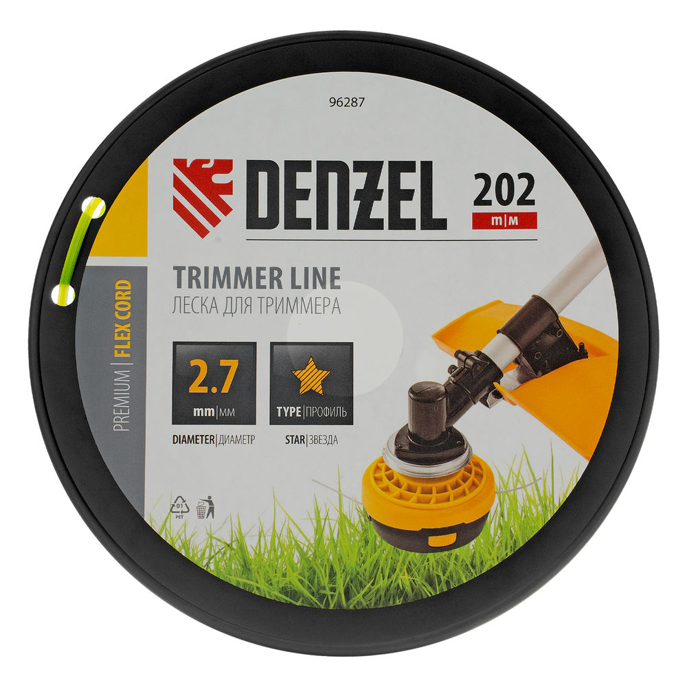Леска для триммера звезда, 2,7мм х 202м, на DIN катушке FLEX CORD Denzel (96287)