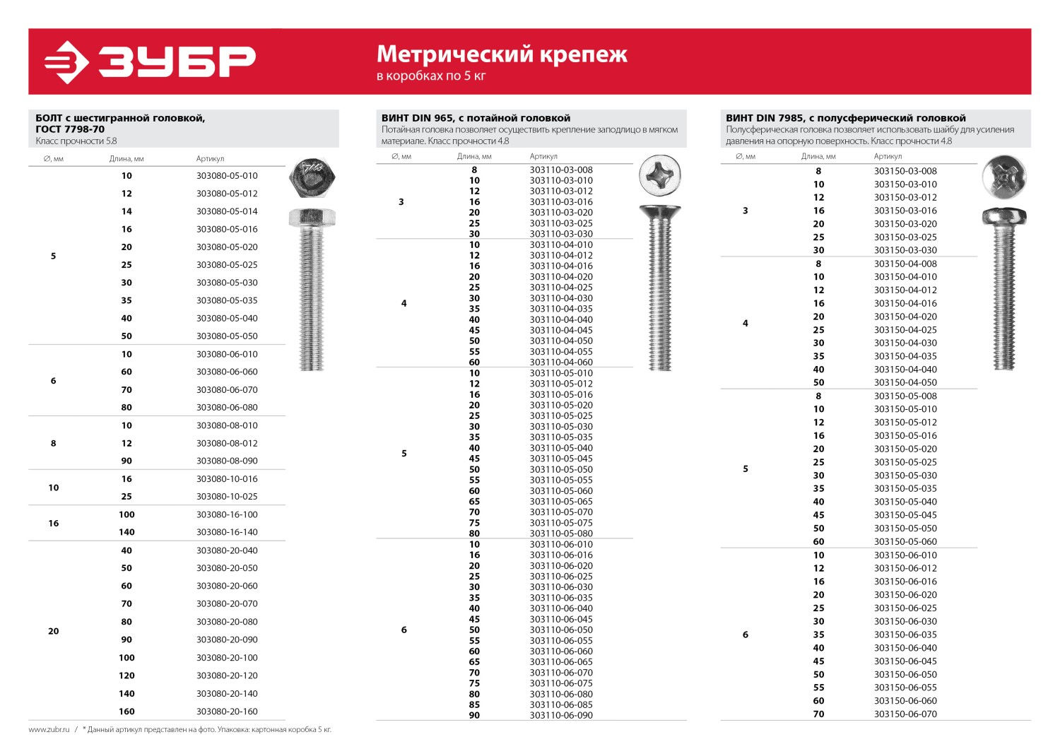 ЗУБР DIN 7985, кл. пр. 4.8, M6 х 12 мм, цинк, 5 кг, винт с полусферической головкой (303150-06-012)