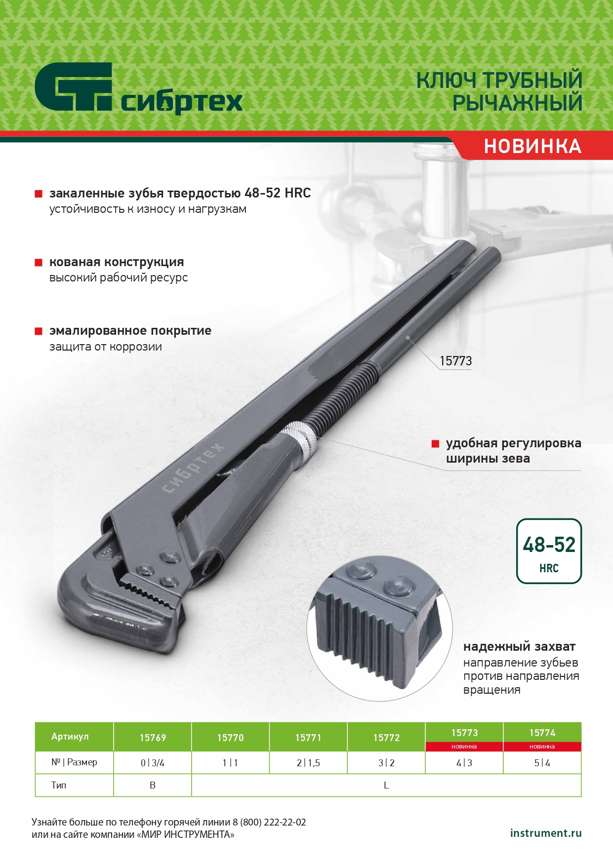 Ключ трубный рычажный КТР-2, 1.5, кованый, тип L Сибртех