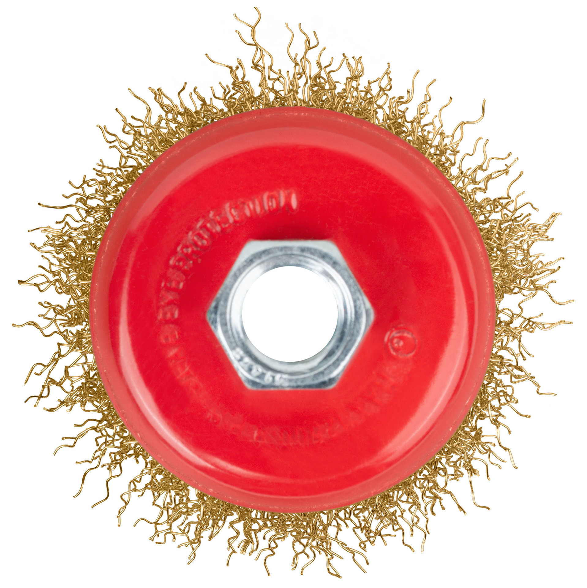 Корщетка-чашка, гайка М14, стальная латунированная волнистая проволока 65 мм (39265)