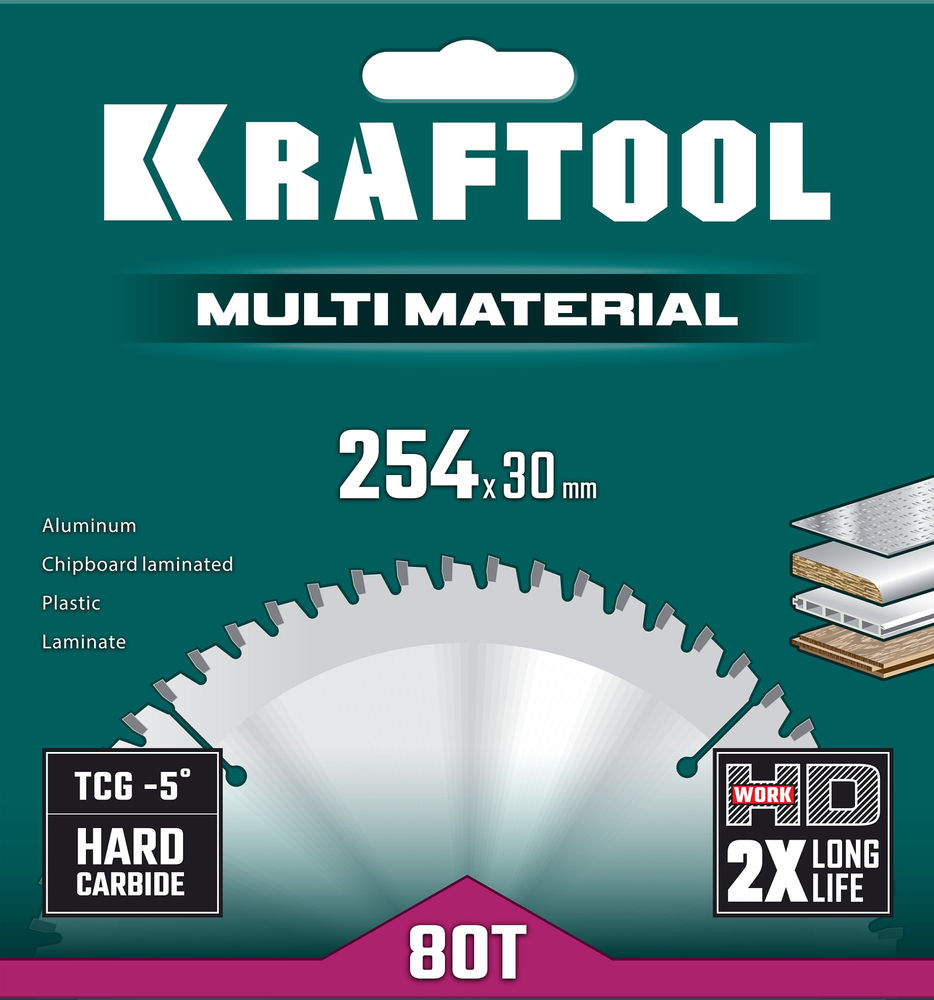 Пильный диск по алюминию Multi Material, 254 х 30 мм, 80Т KRAFTOOL 36953-254-30