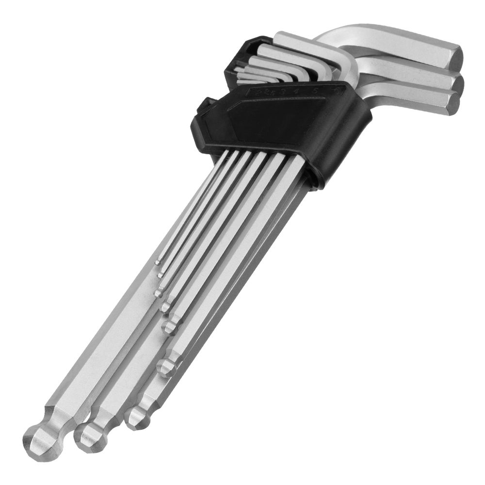 Набор ключей имбусовых, HEX, 2-12 мм, CrV, 9 шт., удлиненные, с шаром Сибртех