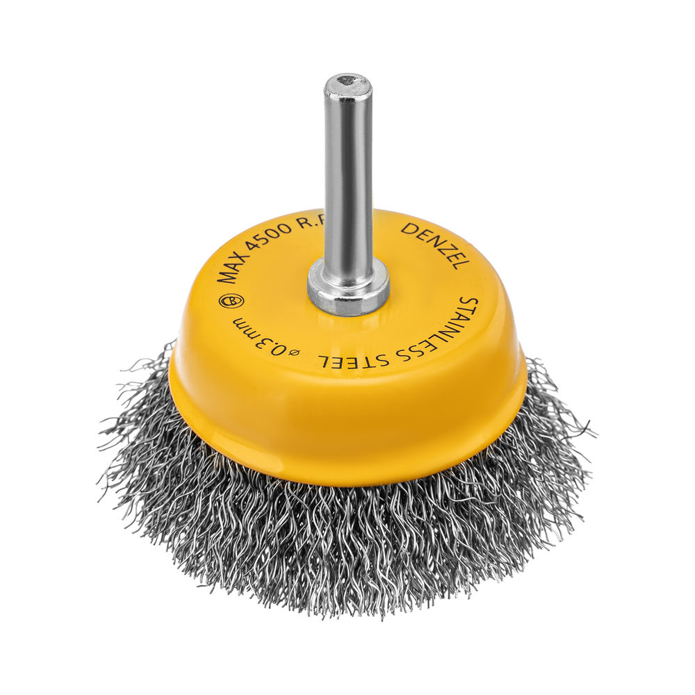 Щетка для дрели, 65 мм, Чашка, со шпилькой , нержавеющая витая проволока Denzel (744613)
