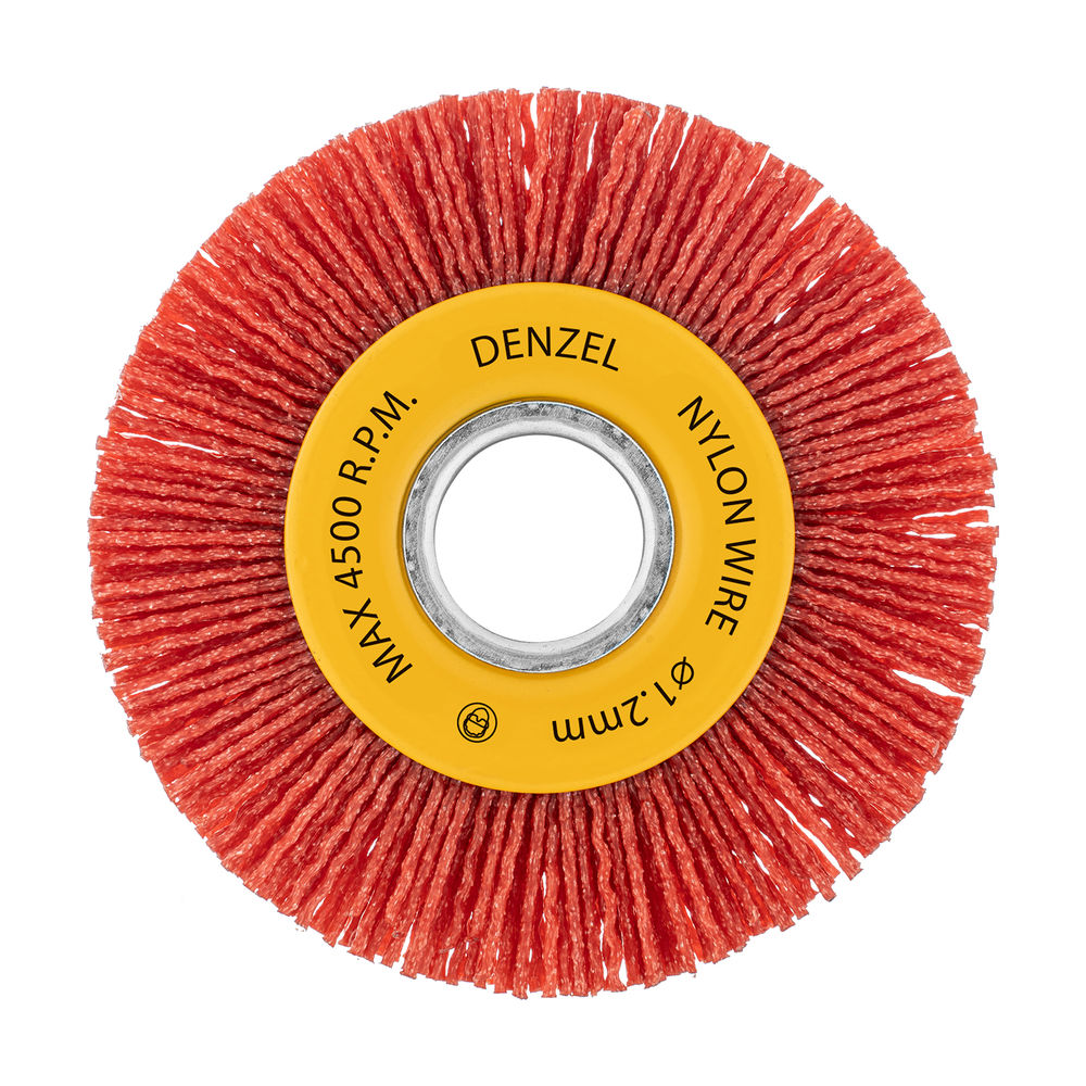 Щетка для УШМ, 100 мм, Плоская, нейлоновая щетина, посадка 22,2 мм Denzel (74437)