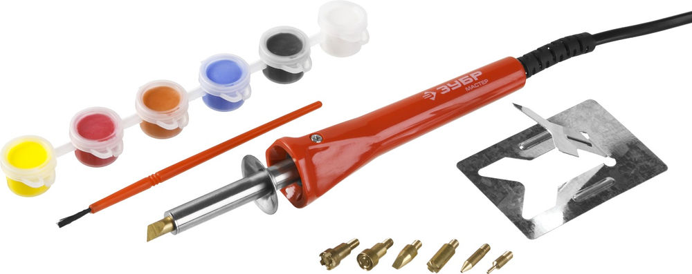 Прибор для выжигания 30 Вт, с набором насадок и красками ЗУБР 55425  