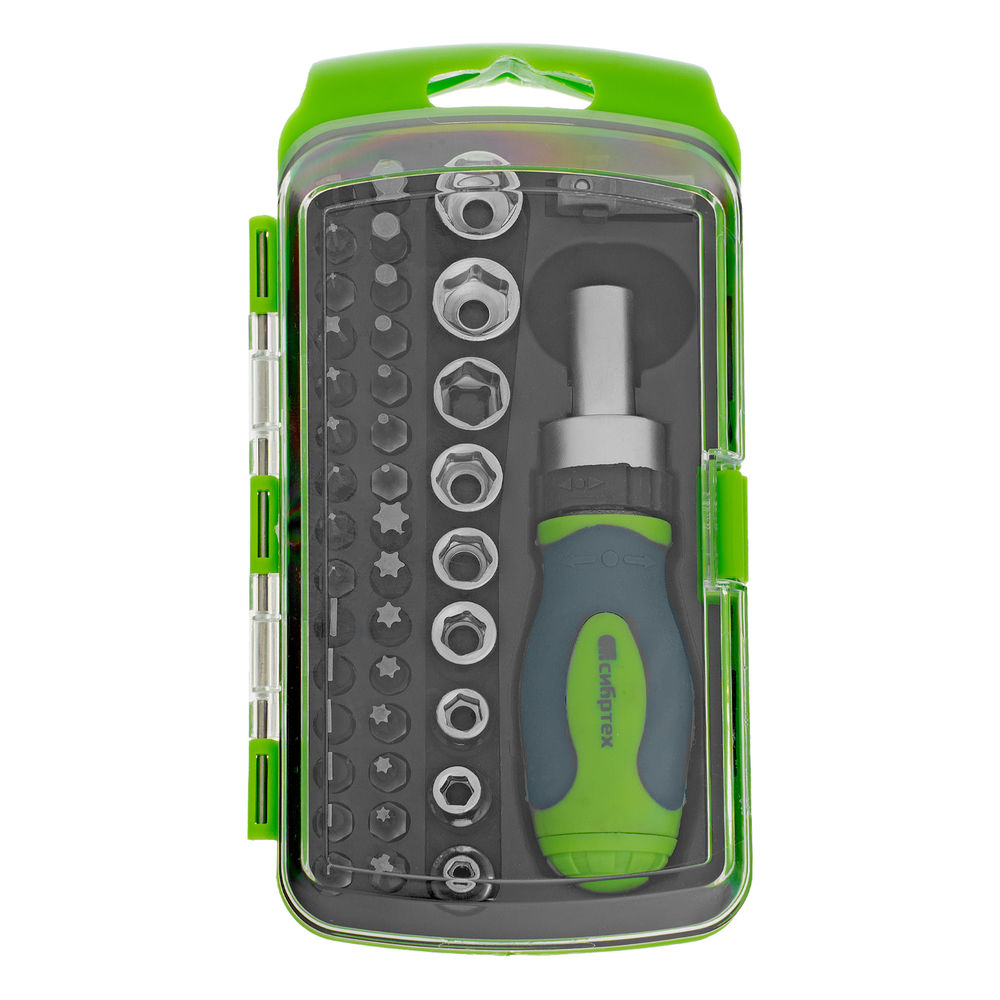 Отвертка ревер. + биты, 41 пред., PH+PZ+SL+H+T, CrV, 2к рукоятка Сибртех (133587)