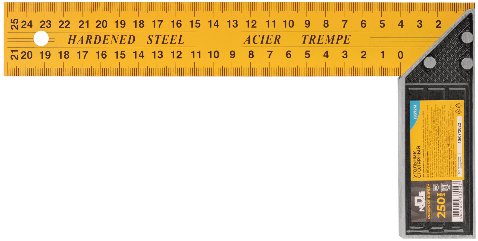 Угольник столярный, двусторонняя шкала 250 мм (19372М)