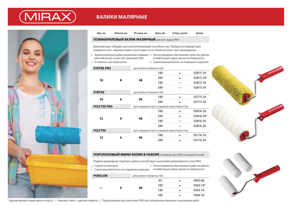 Малярный валик SYNTEX PRO, 48 х 180 мм, бюгель 8 мм, ворс 18 мм, полиакрил/полиэстер, все виды ЛКМ MIRAX 03815-18