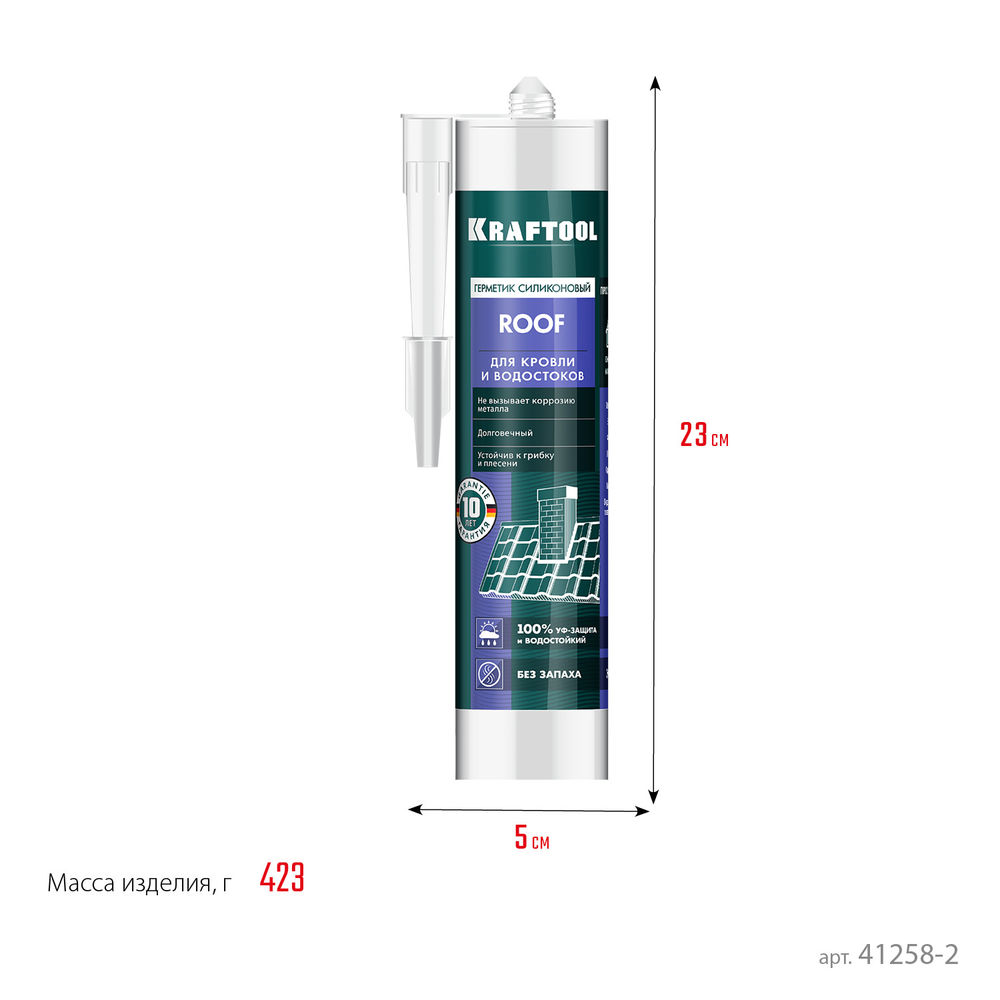 Кровельный силиконовый герметик ROOF, 300 мл, прозрачный KRAFTOOL 41258-2