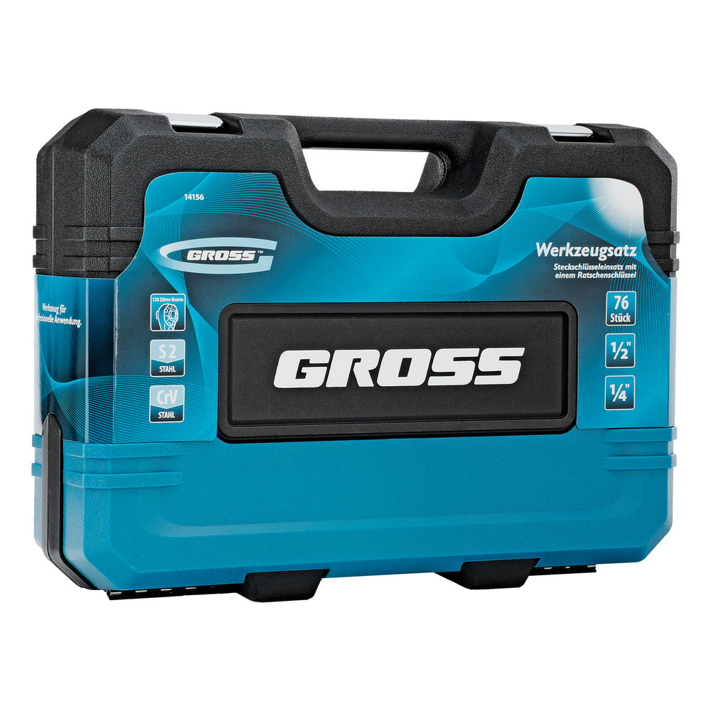 Набор инструментов, 1/4, 1/2, CrV, 120 зубьев, 76 предметов Gross