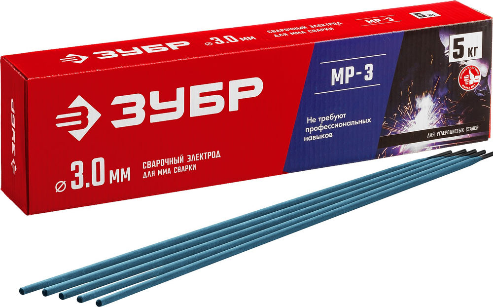 Электрод сварочный МР-3 рутиловый D 3.0 x 350 мм, 5 кг в коробке ЗУБР 40015-3.0