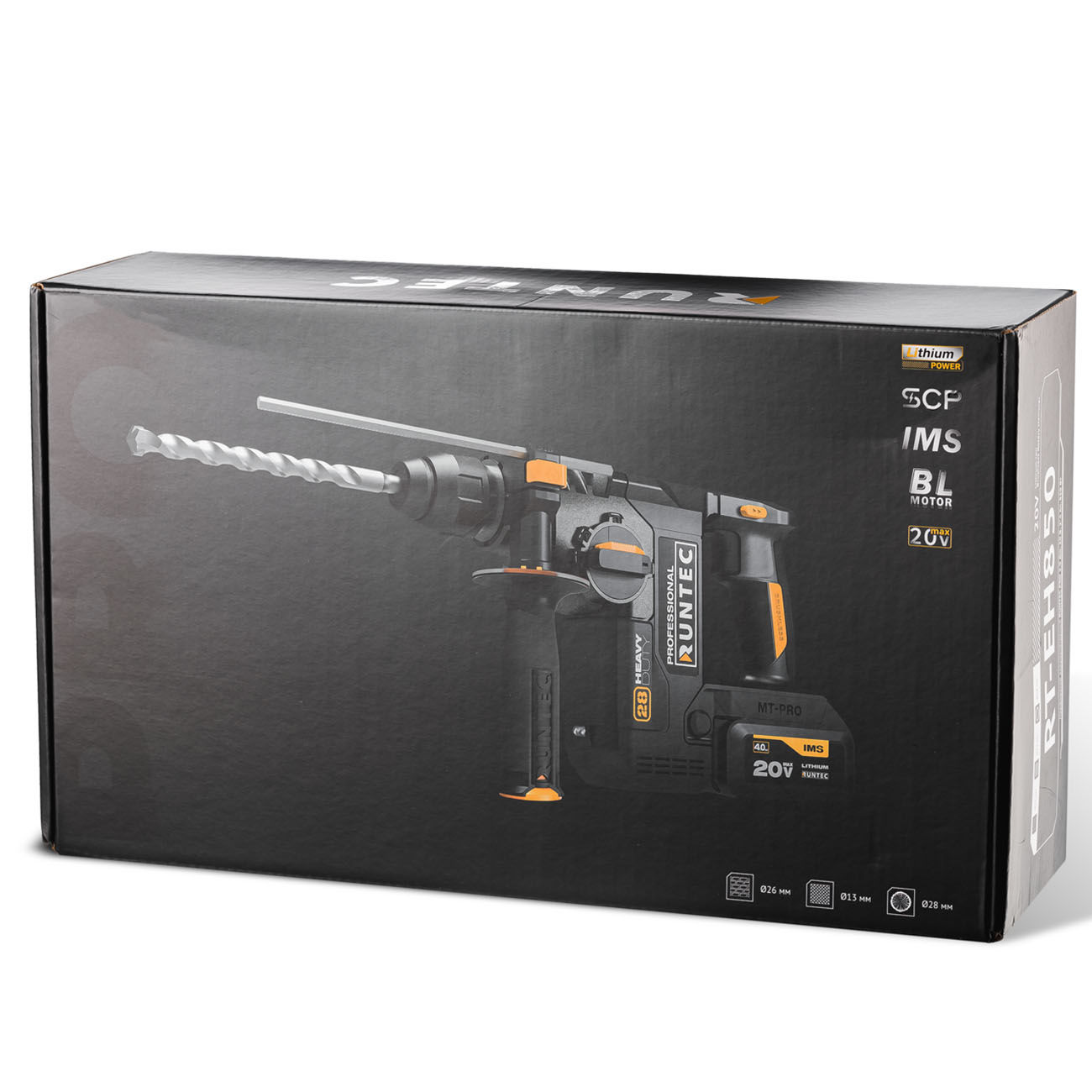 Перфоратор аккумуляторный PRO 2.9Дж, 20В, 2*4Ач, 850Вт RUNTEC RT-EH850