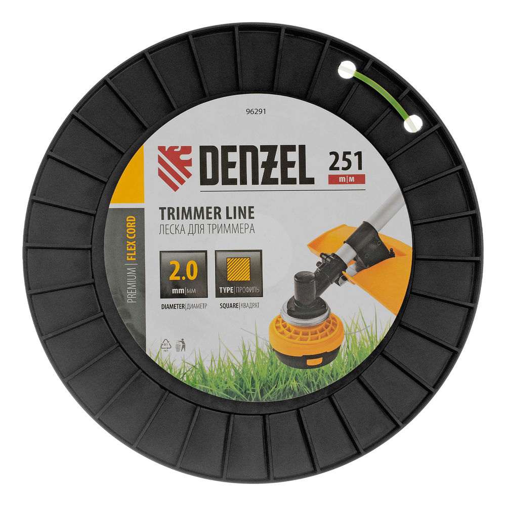 Леска для триммера квадрат, 2,0мм х 251м, на DIN катушке FLEX CORD Denzel (96291)
