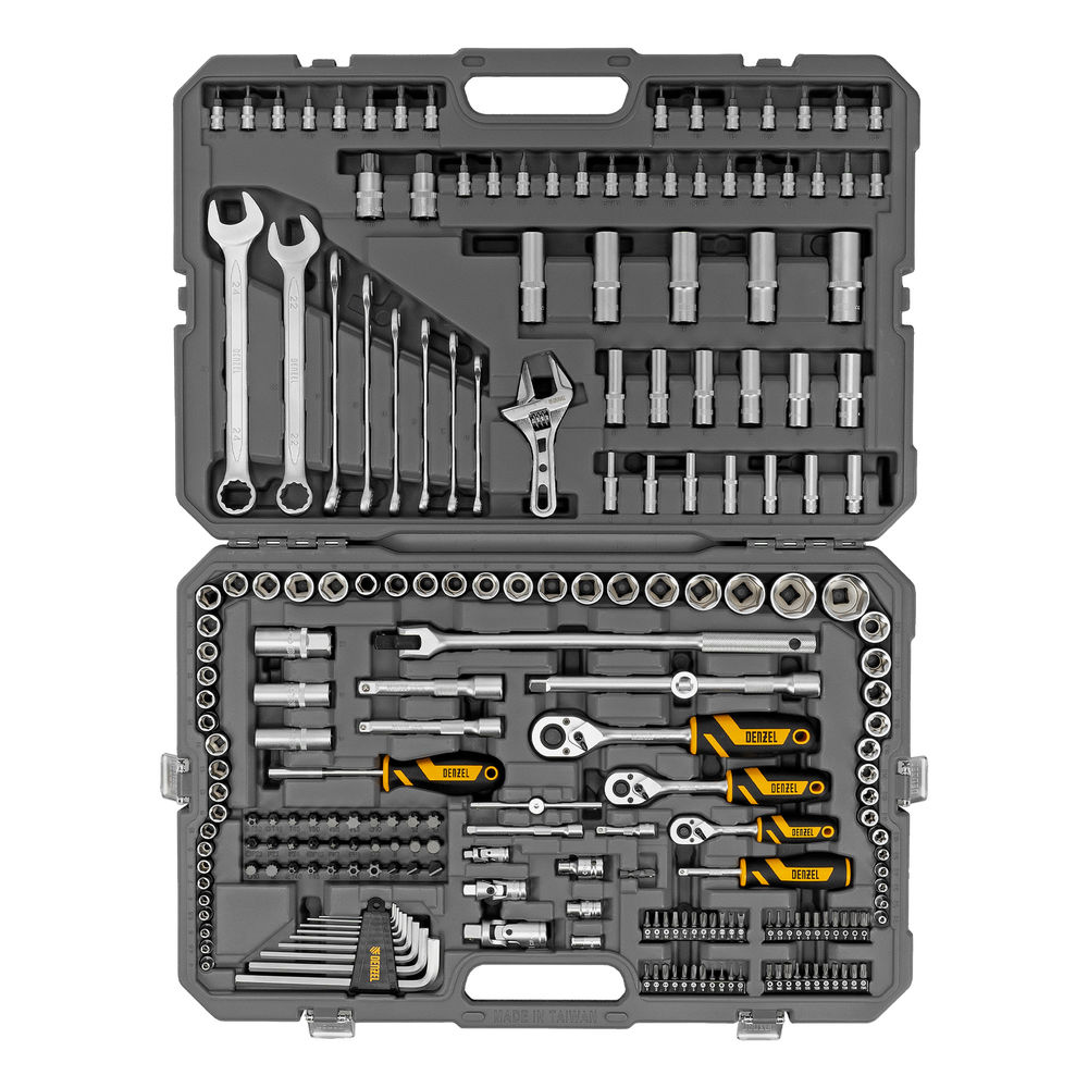 Набор инструментов, 1/2, 1/4, 3/8, CrV, S2, пластиковый кейс, 216 предметов Denzel
