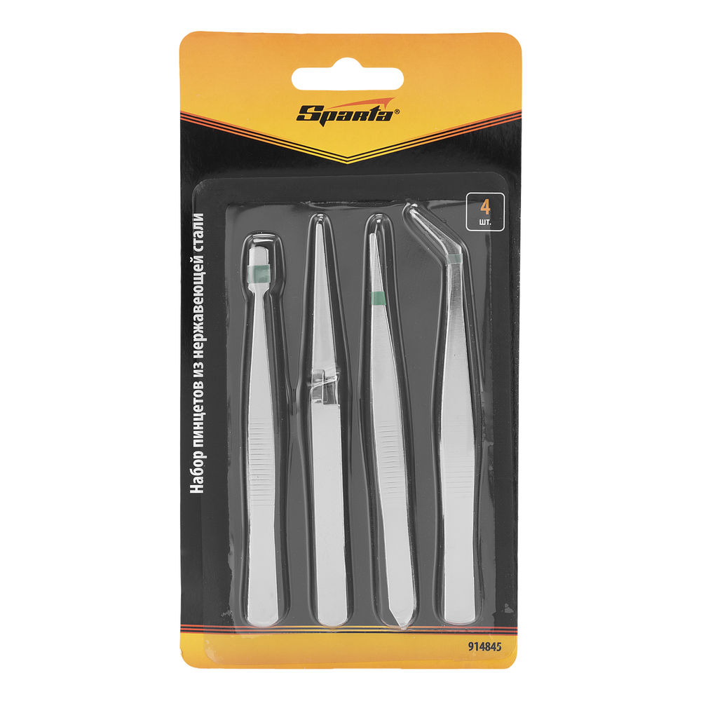 Набор пинцетов из нержавеющей стали, 4 шт, Sparta (914845)