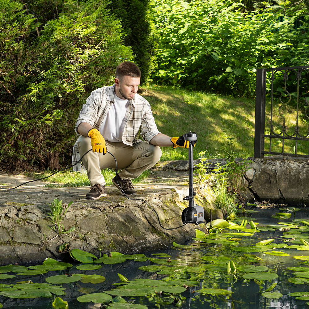 Насос фонтанный FNP110-34, 112 Вт, подъем 3,4 м, 3400 л/ч, колокольчик/каскад/гейзер Denzel (99032)