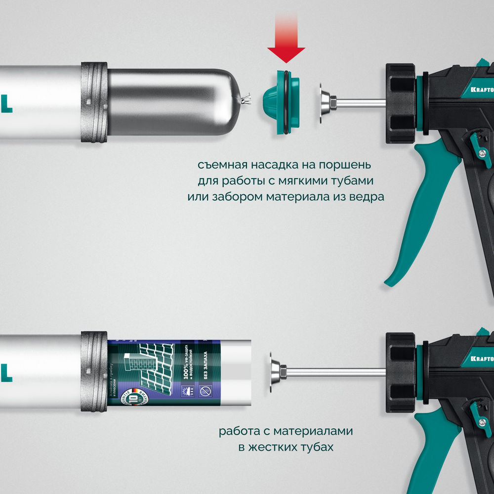 Закрытый пистолет для герметика ULTRA, 310 мл, прямой забор, регулировка силы давления, вариативная антикапельная система KRAFTOOL 06677-31