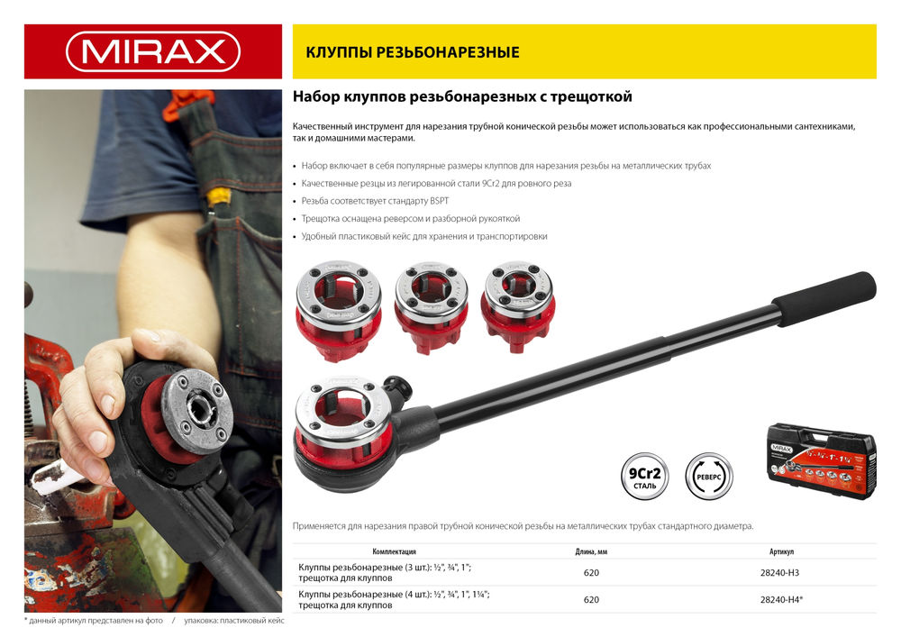 Набор клуппов с трещоткой №4 MIRAX 28240-H4