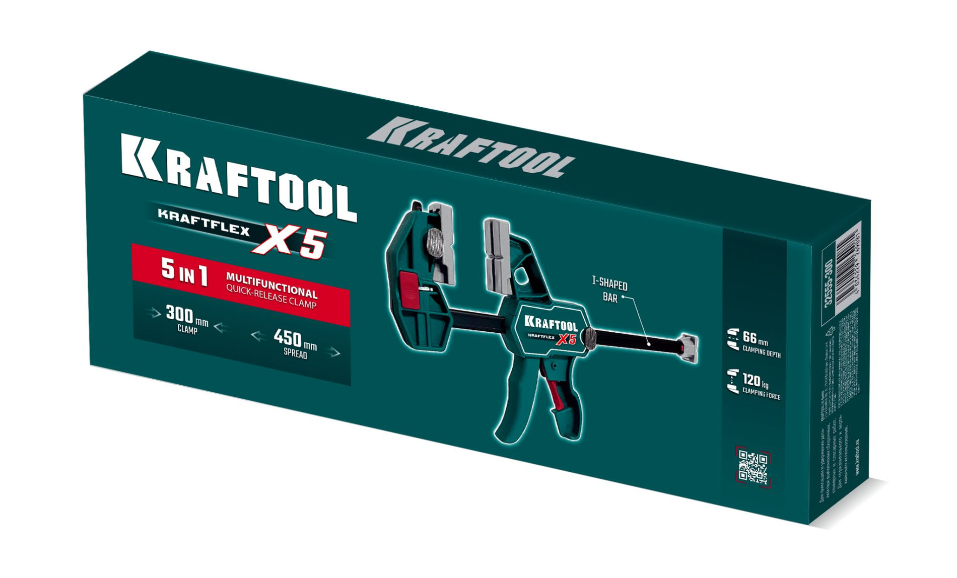 KRAFTOOL KRAFTFLEX X5 300, 300 х 66 мм, многофункциональная струбцина для направляющих шин (32555-300)