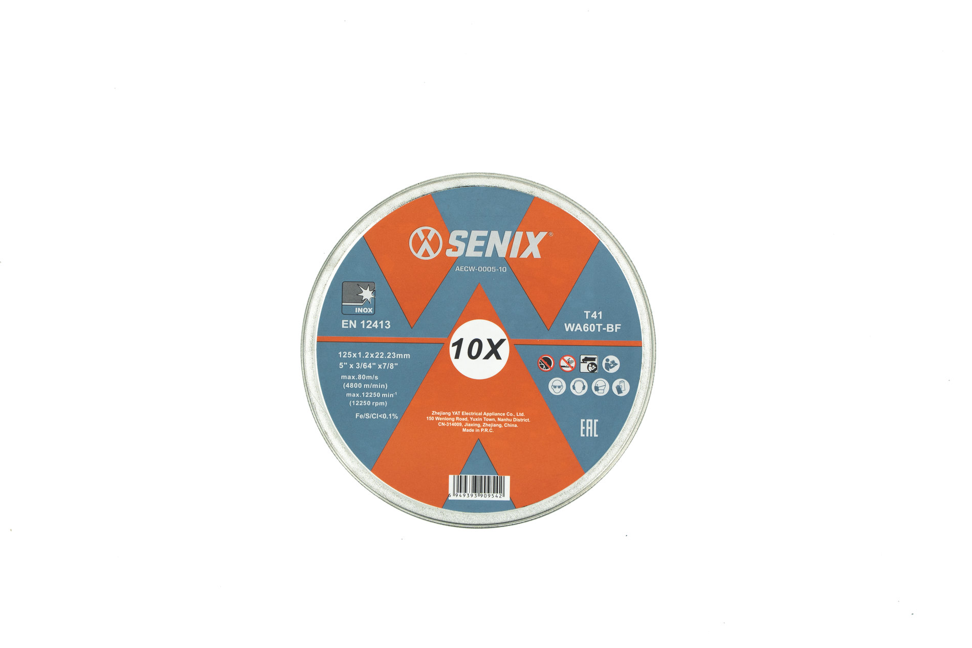 Диск отрезной по металлу и нержавеющей стали, упак 10 шт., 1251.222.23 mm SENIX AECW-0005-10