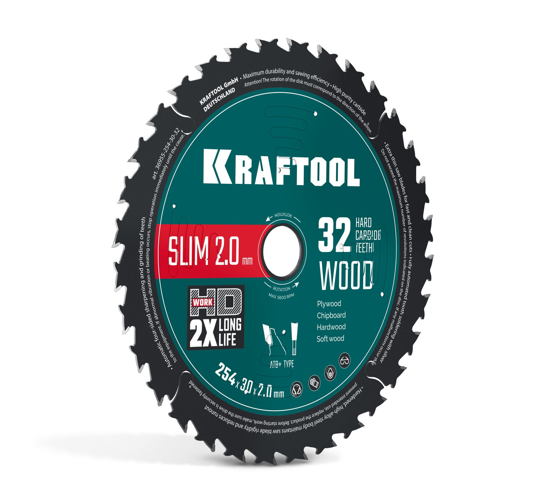 Диск пильный по дереву Slim wood cut, 254 х 30 x 2.0 мм, 32Т KRAFTOOL 36955-254-30-32