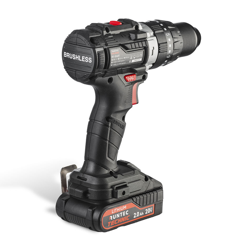 Дрель-шуруповерт ударная аккумуляторная TECHNIC 13 мм, 20В, 2*2Ач, 40Нм RUNTEC RT-ID40T