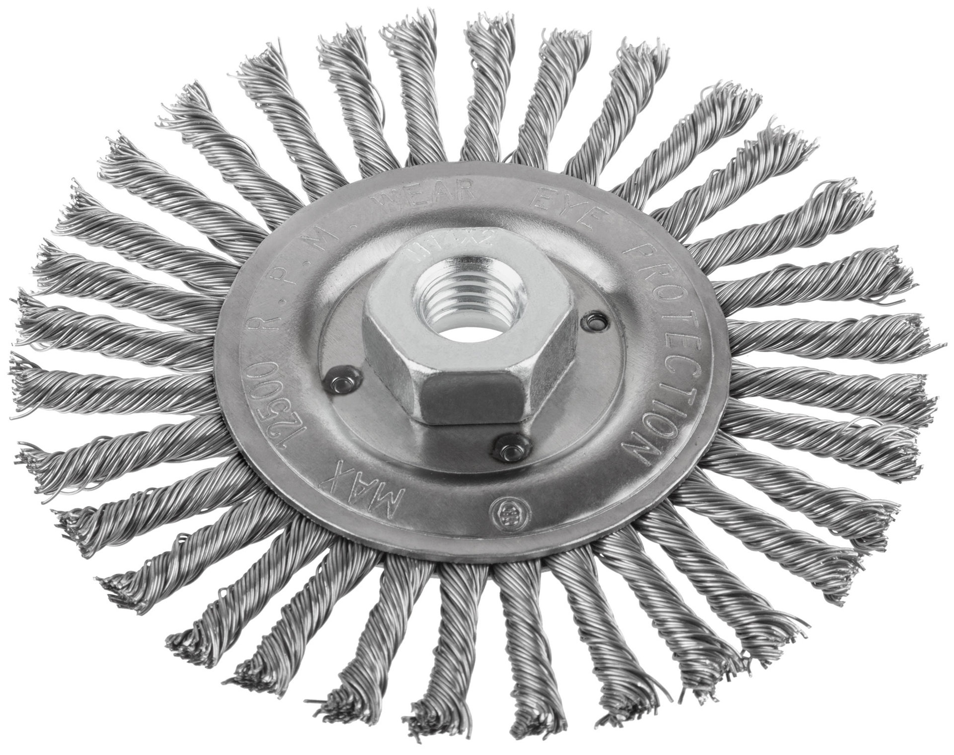 Корщетка-колесо, гайка М14, стальная витая проволока 125 мм (39028)