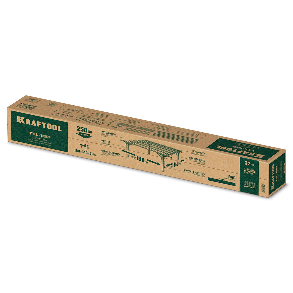 Стол для работ с крупноформатными листовыми материалами TTL-180, 180х140х70 см, макс 250 кг KRAFTOOL 33253-180