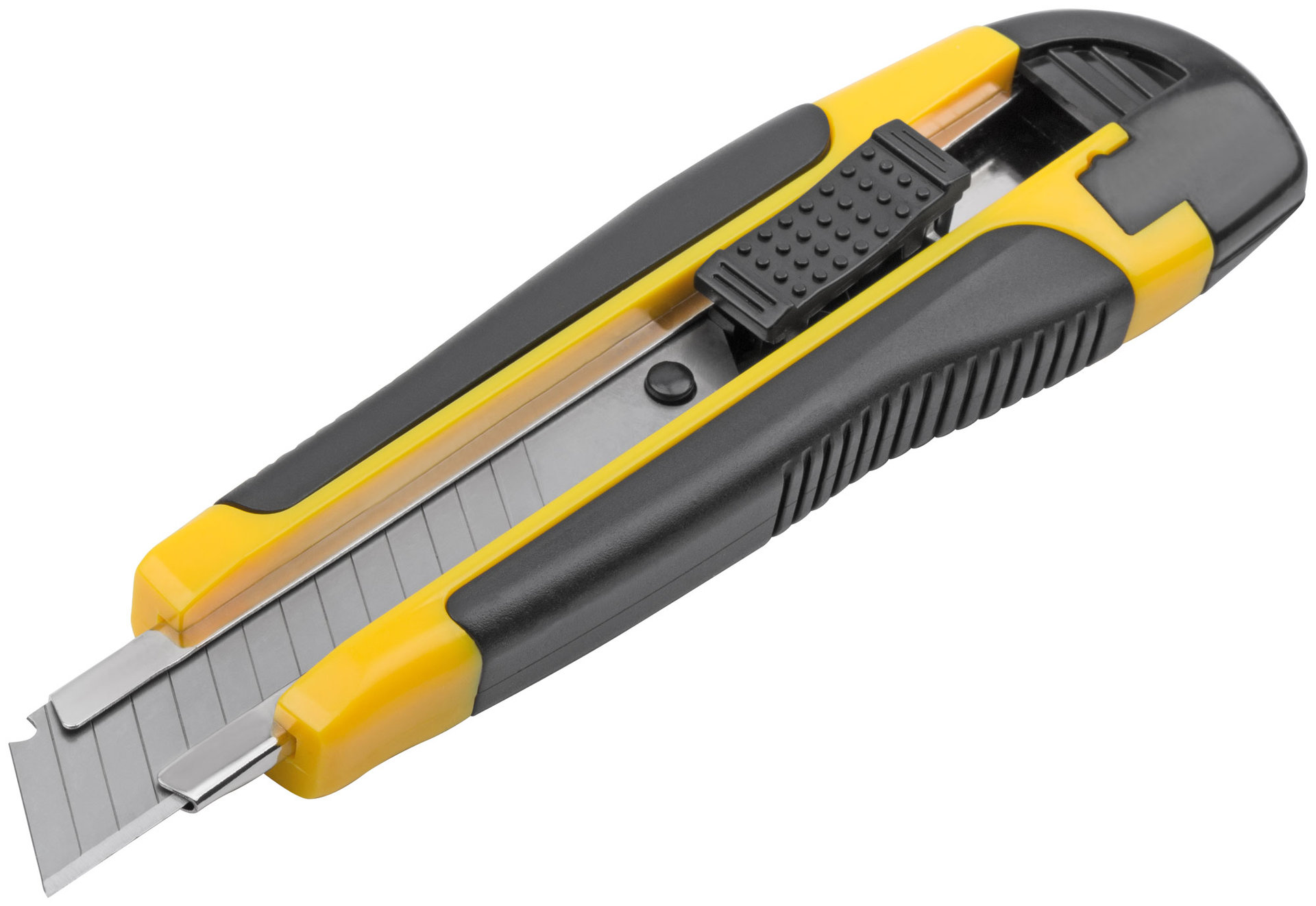 Нож технический 18 мм усиленный прорезиненный, лезвие 15 сегментов (10254)