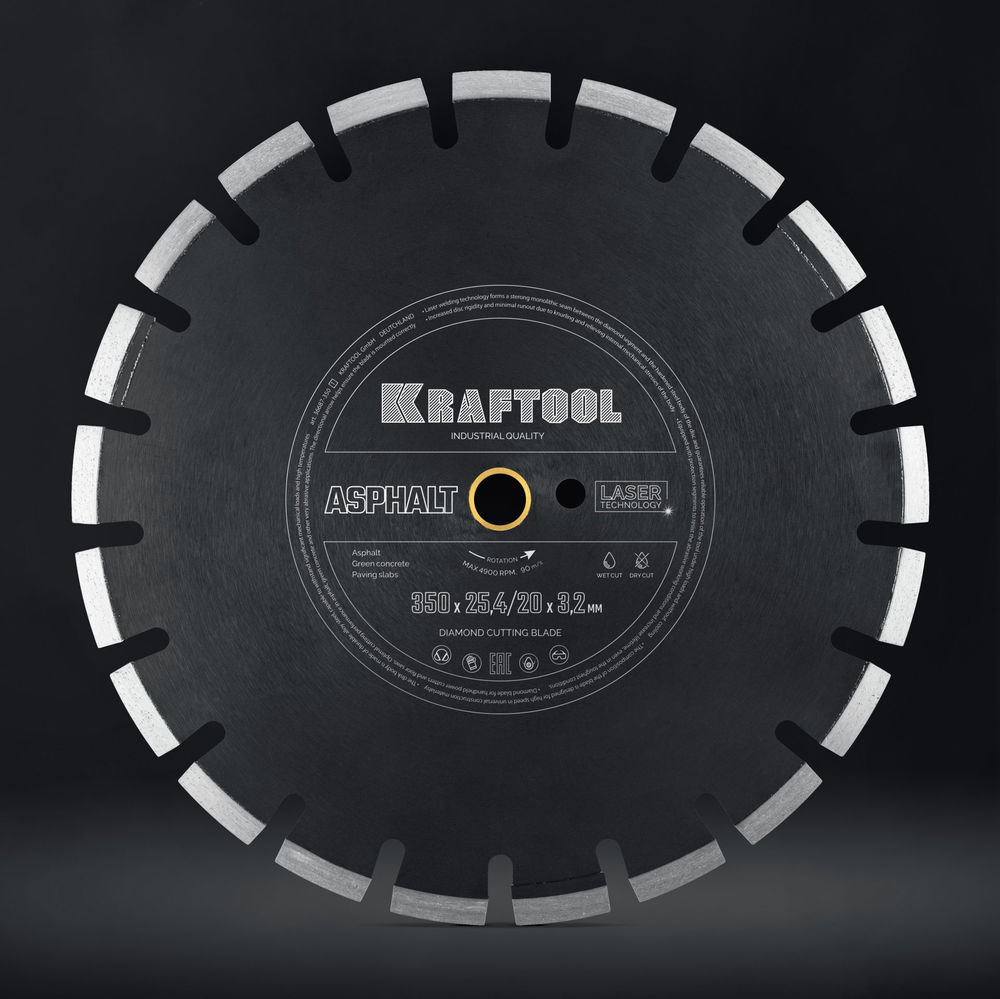 Алмазный диск ASPHALT, 350 мм (25.4/20 мм, 12?3.2 мм) KRAFTOOL 36687-350_z01
