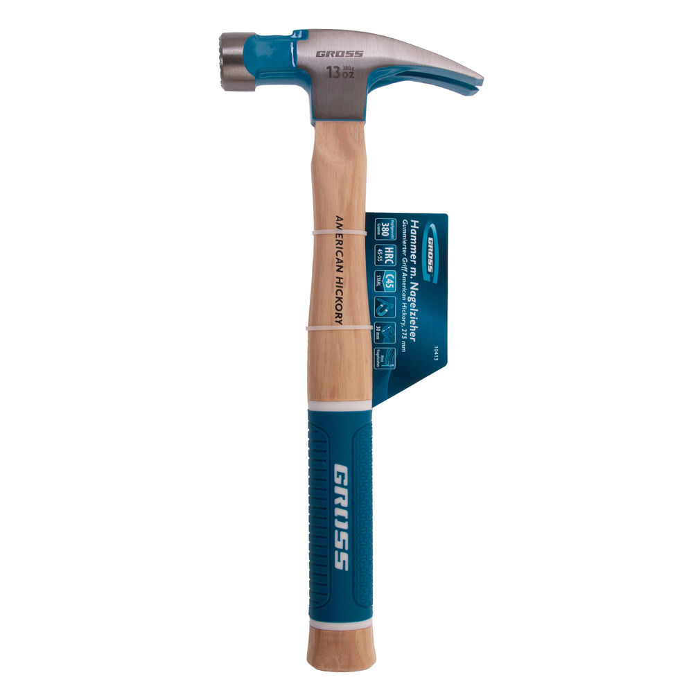 Молоток-гвоздодер, 380 г, угол 75, магнит, обрезиненная рукоятка AMERICAN HICKORY GROSS (10413)