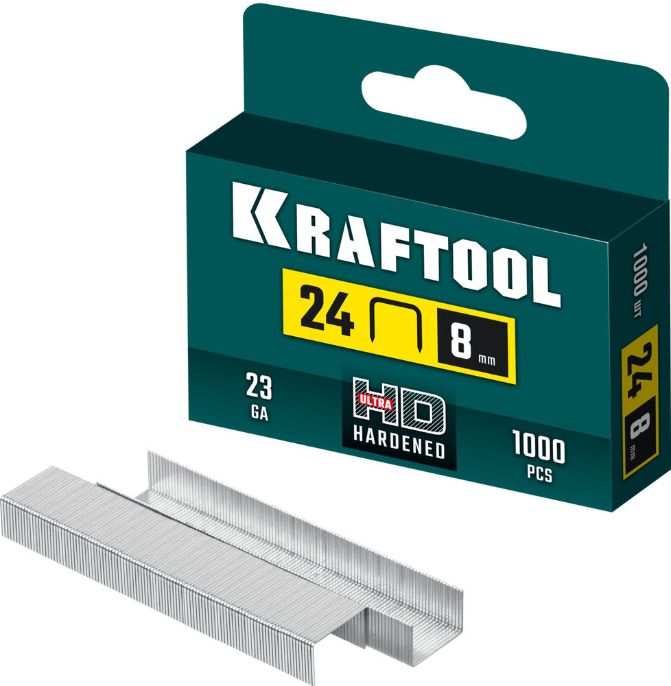 Скобы тип 24, 8 мм, калибр 23GA, 1000 шт KRAFTOOL 31724-08