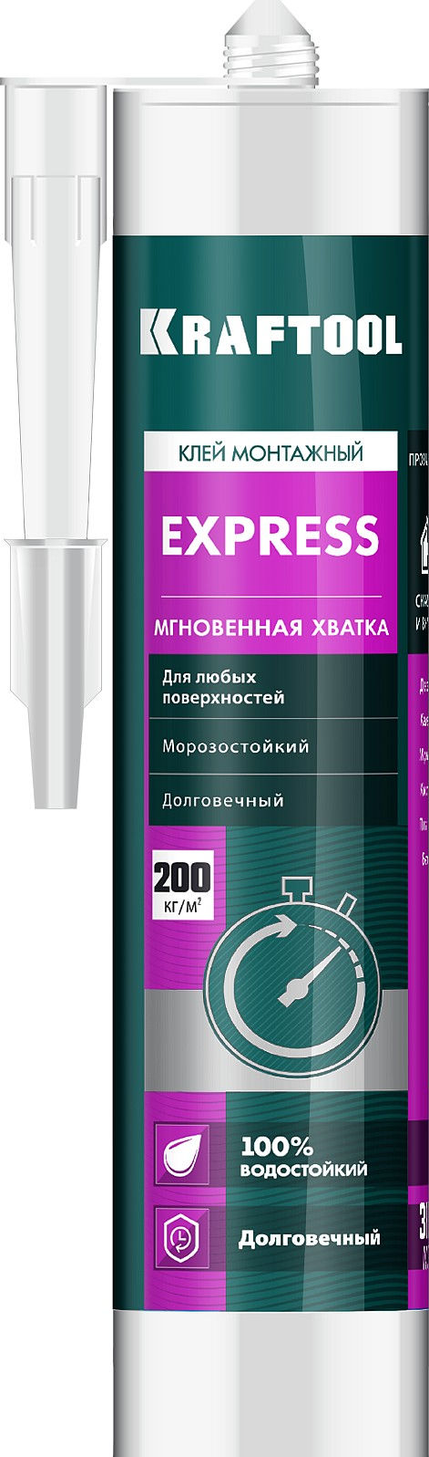 Монтажный клей EXPRESS, 310 мл, прозрачный, экспресс хватка KRAFTOOL 41347
