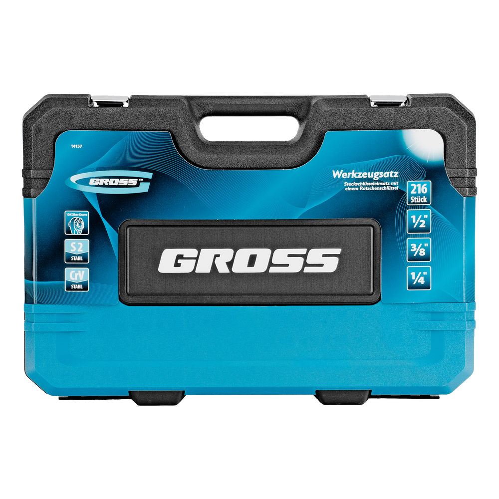 Набор инструментов, 1/2, 3/8, 1/4, CrV, 120 зубьев, 216 предметов Gross