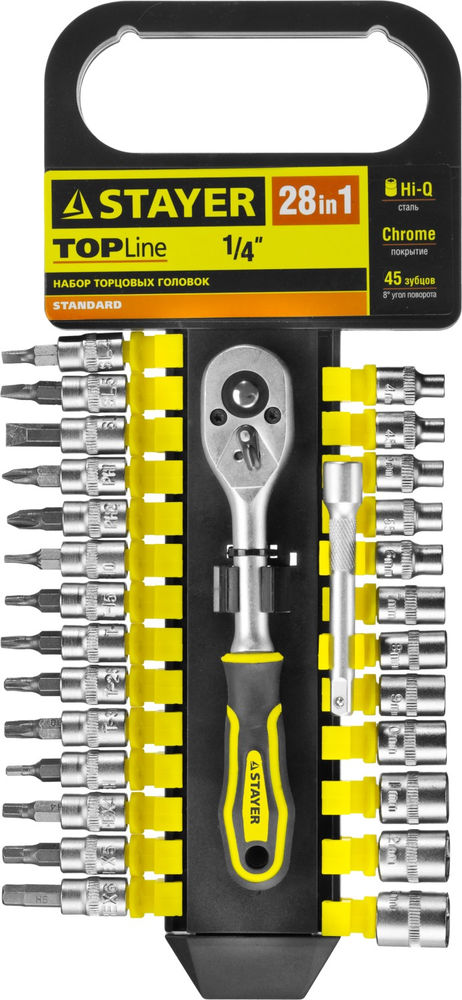 Набор торцовых головок и бит-головок 28 предм., (1/4) RSS 28S STAYER 27754-H28