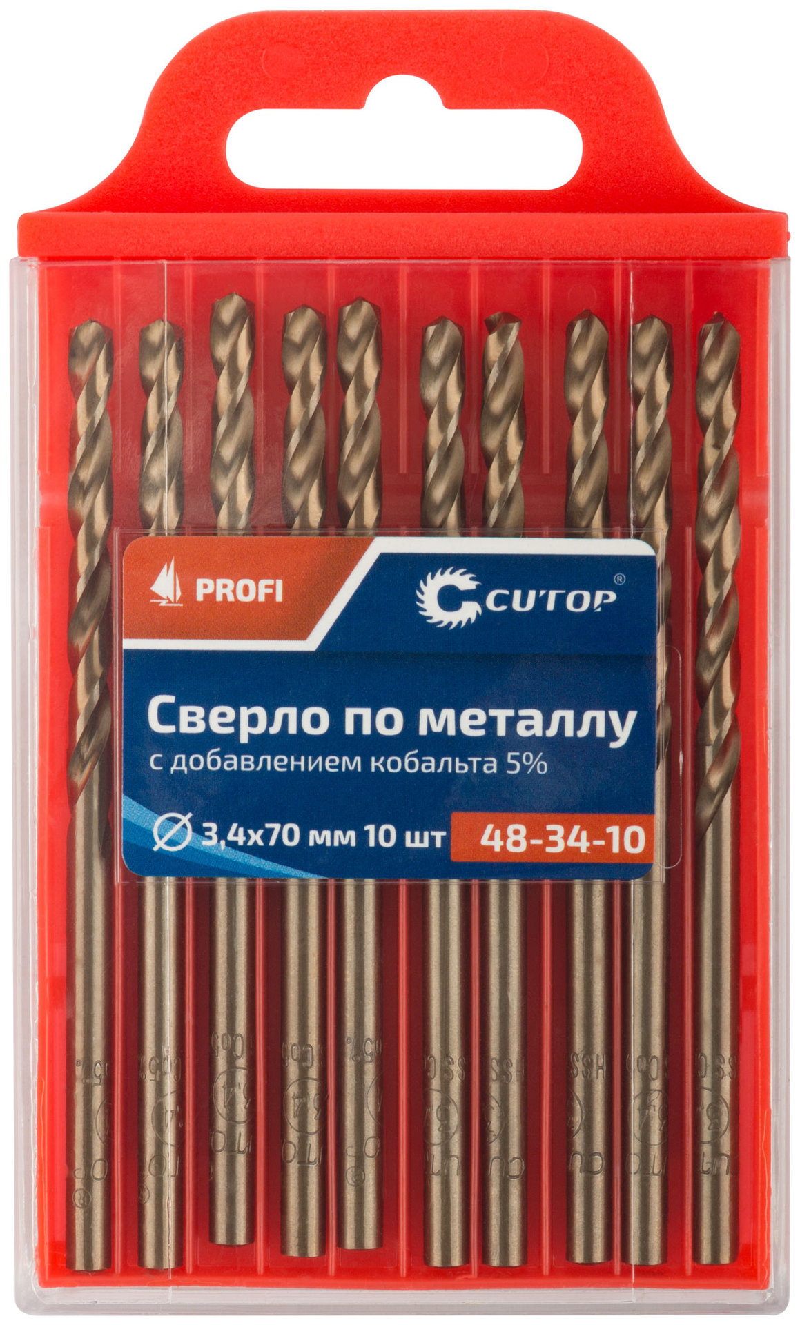 Сверло по металлу Cutop Profi с кобальтом 5%, 3,4 x 70 мм (10 шт) (48-34-10)