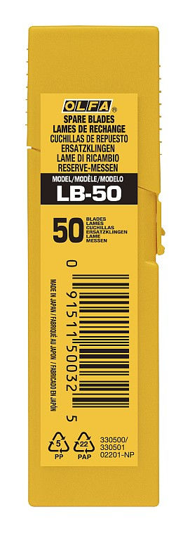 Сегментированные лезвия 18 мм, 50 шт, в пластиковом кейсе OLFA OL-LB-50