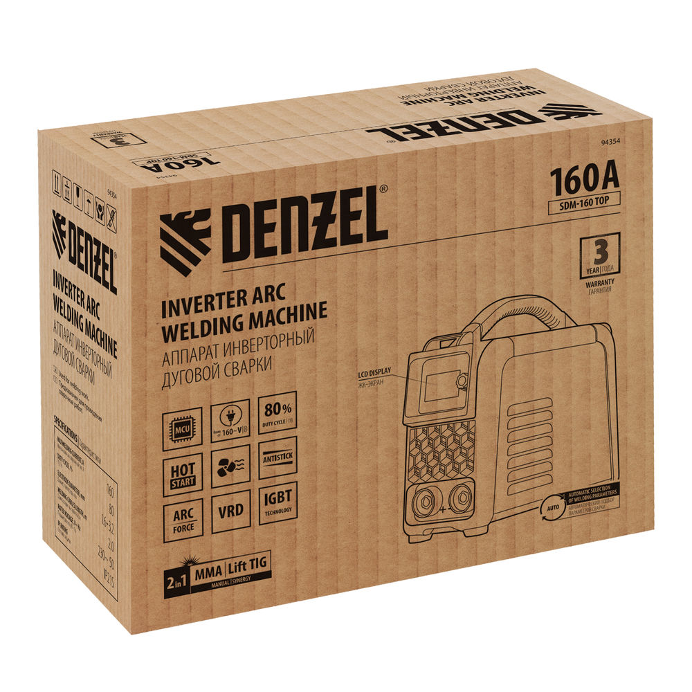 Аппарат инвертор. дуговой сварки SDM-160 Top, 160 А, ПВ 80% Denzel (94354)