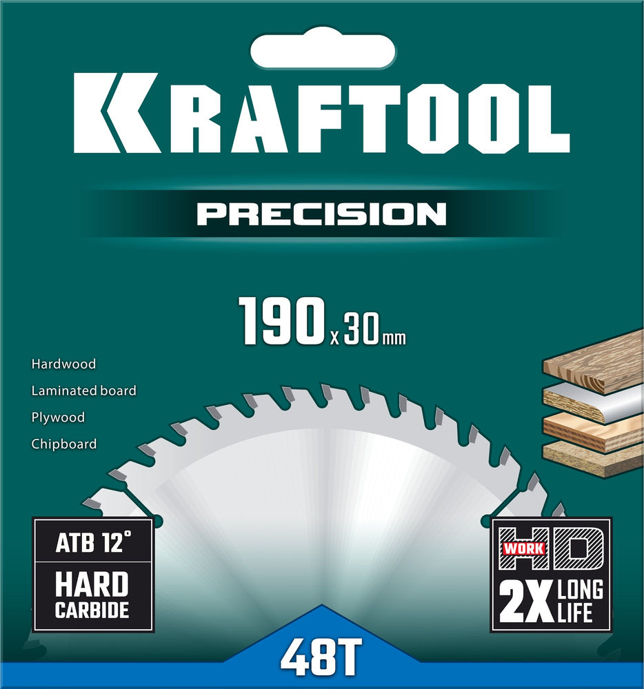 Пильный диск по дереву Precision, 190 х 30 мм, 48Т KRAFTOOL 36952-190-30