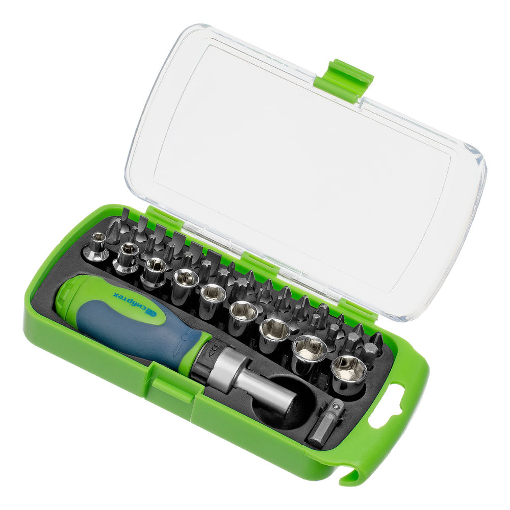 Отвертка ревер. + биты, 41 пред., PH+PZ+SL+H+T, CrV, 2к рукоятка Сибртех (133587)