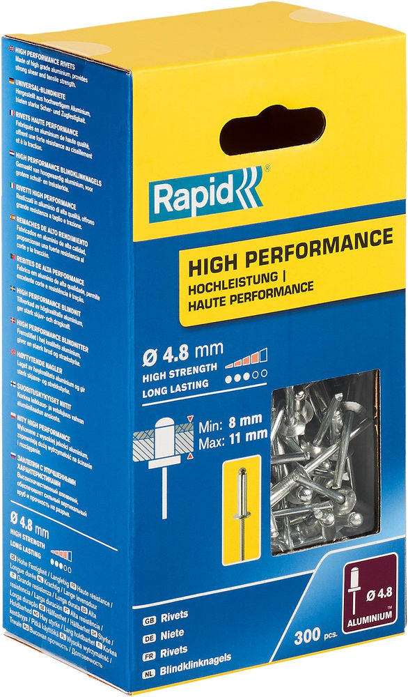 Алюминиевая высокопроизводительная заклепка R:High-performance-rivet, 4.8 х 14 мм, 300 шт RAPID 5001437