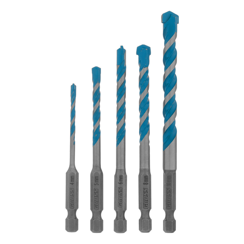 Набор сверл универсальных, Multipurpose PRO, 6-гр. хвостовик, 4-10мм, 5шт Gross (706017)