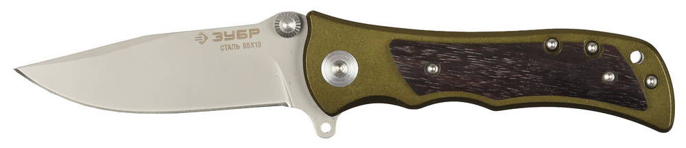 Складной нож 200 мм лезвие 95 мм металлическая рукоятка с деревянными вставками ЗУБР Следопыт 47713