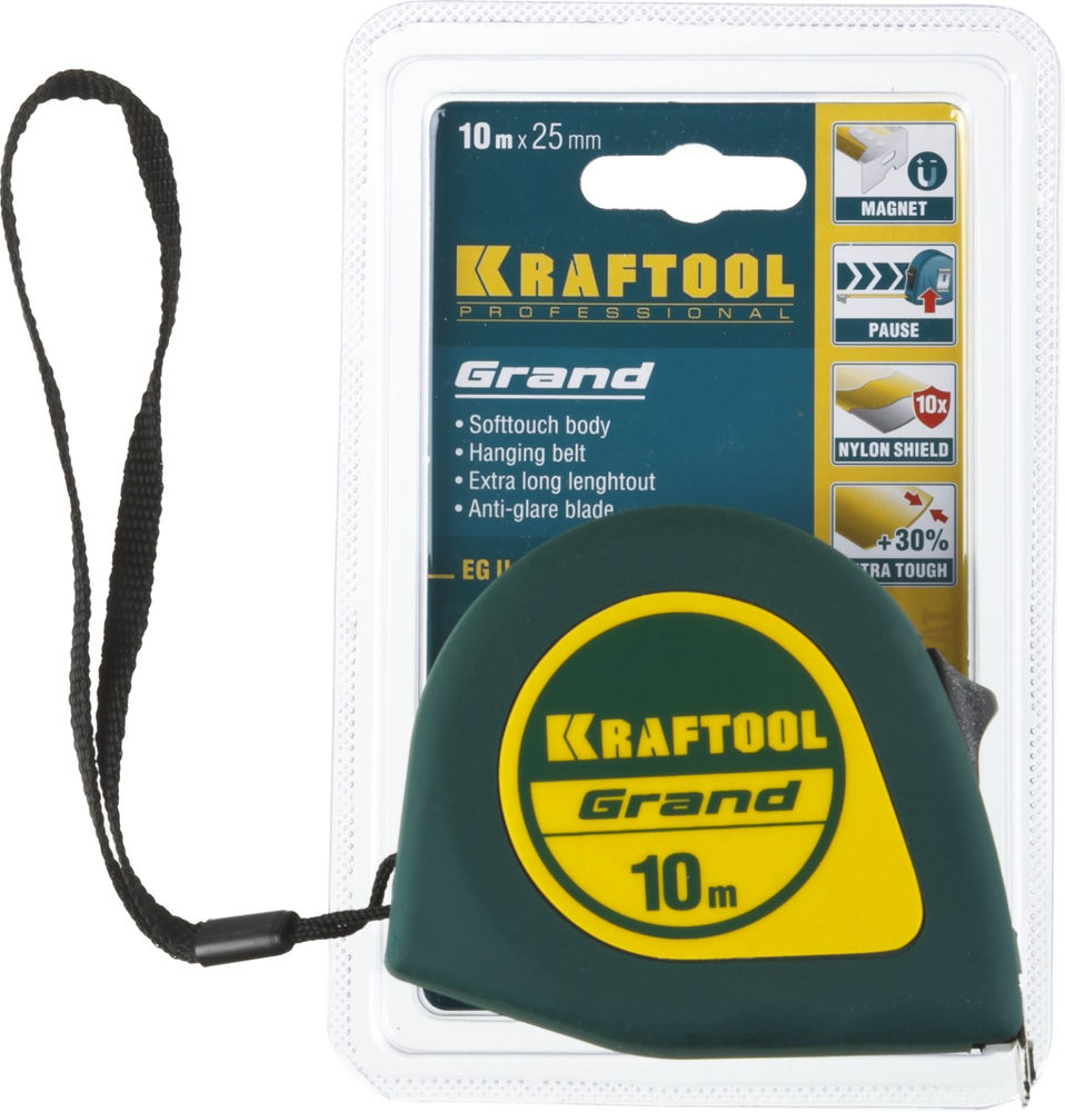 Рулетка 10 м х 25 мм Grand KRAFTOOL 34022-10-25