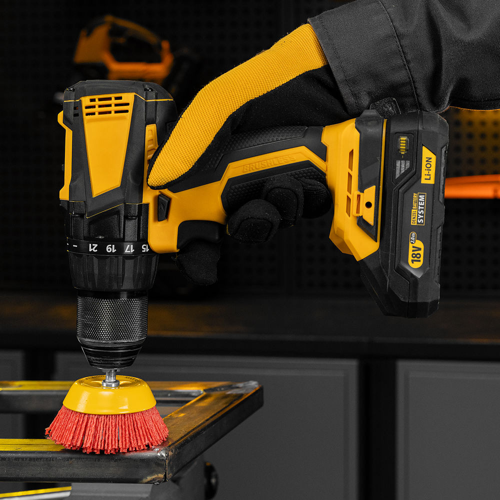 Щетка для дрели, 75 мм, Чашка, со шпилькой, нейлоновая щетина Denzel (74436)