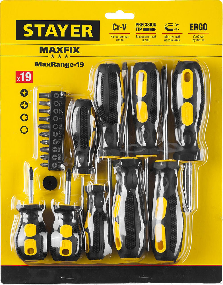 Отвертка-битодержатель с насадками 19 предм. Hercules-19 STAYER 2513-H19