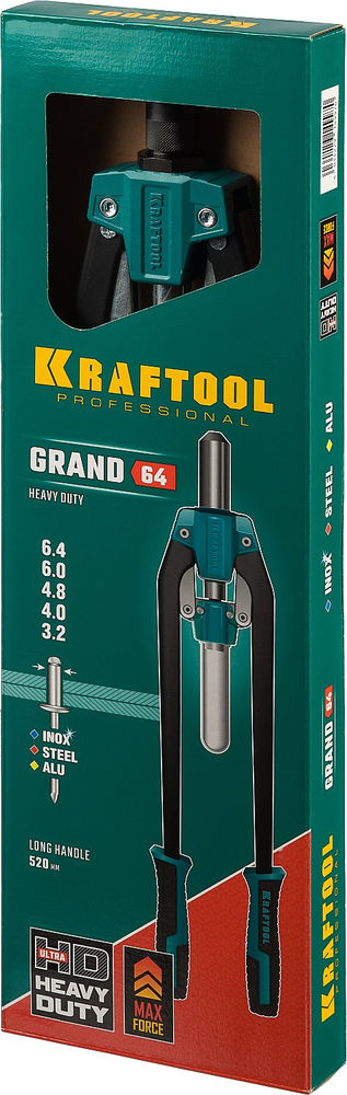 Усиленный двуручный заклёпочник GRAND-64, 3.2 - 6.4 мм, 520 мм KRAFTOOL 311791