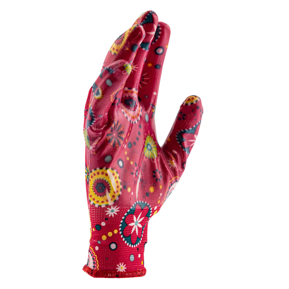 Перчатки садовые из полиэстера с нитрильным обливом, красные, S Palisad (67744)